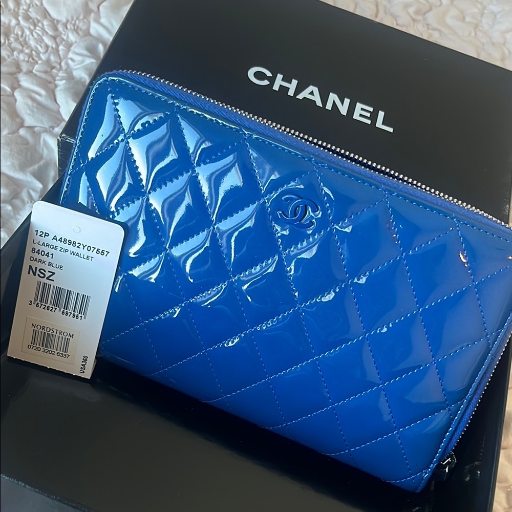 Chanel Blue Patent Leather Wallet/ clutch